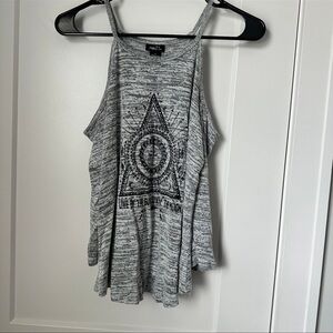 Rue21 Gray Marled Graphic High-Neck Tank